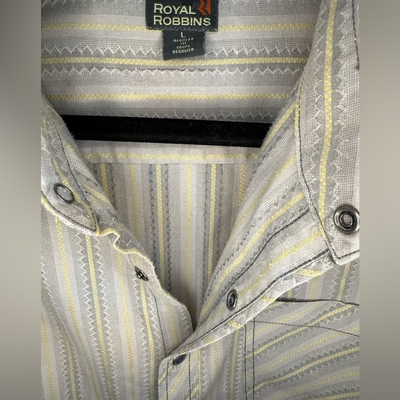 Royal Robbins Pearl Snap Shirt Mens Size Large Beige Striped Short Sleeve - Picture 4 of 6